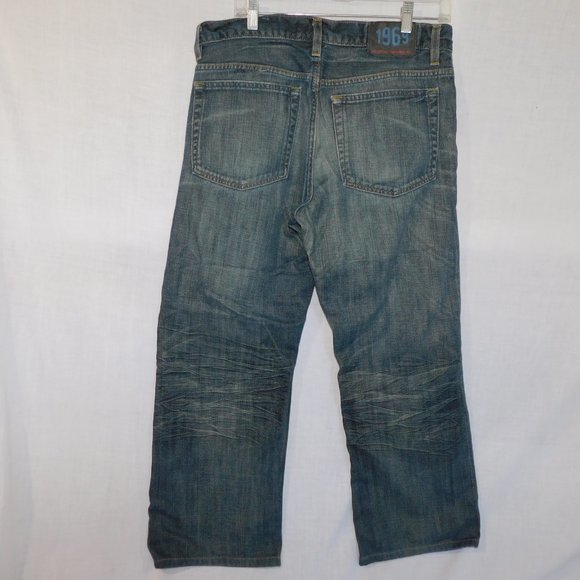 GAP 1969 Mens 32 x 28 Button Fly Loose Straight Fit Dark Worn Blue Jeans *READ* - Picture 7 of 9